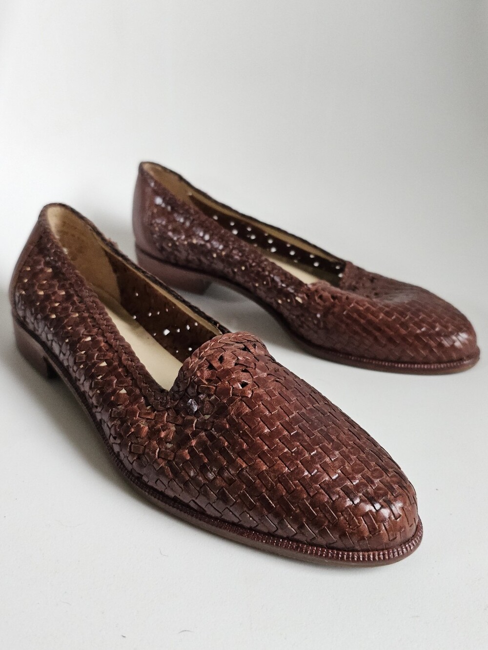 CABIN CREEK Brown Woven Leather Flats
